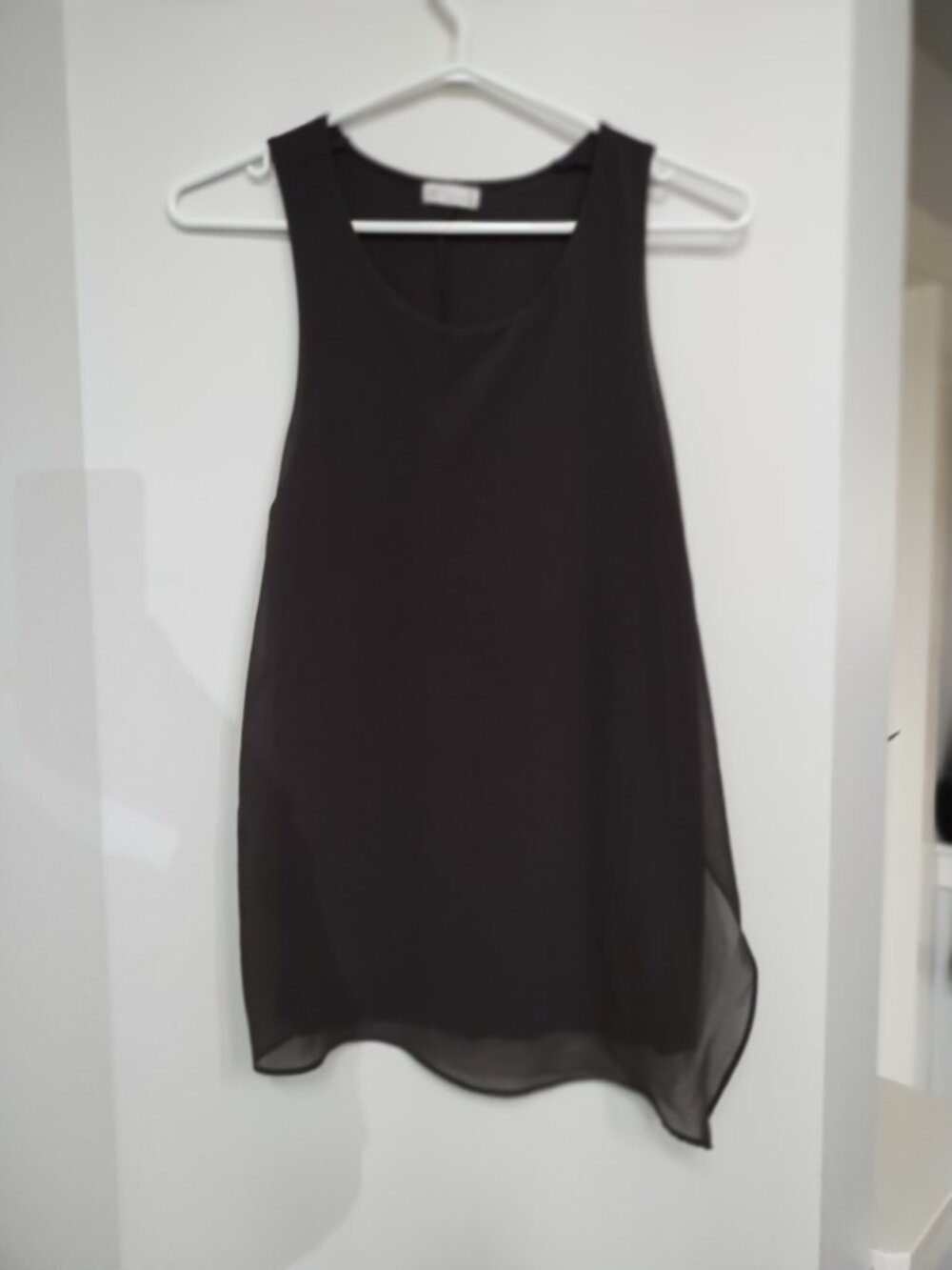 GF longer style tank top with sheer overlay in the front
